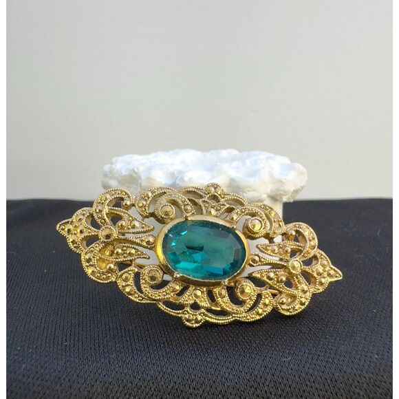 Vintage Art Nouveau Style Blue Crystal Brooch - Picture 2 of 5